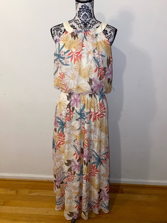 Robbie Bee Dresses & Skirts - NWT! Robbie Bee Cream Maxi Dress with Coral, Teal & Mustard Floral Print Size 14